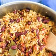 Vegetarian dirty rice in a skillet